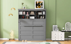Queen Size Murphy Bed Wall Bed with Top Shelves & USB,Gray