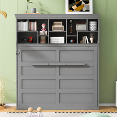 Queen Size Murphy Bed Wall Bed with Top Shelves & USB,Gray