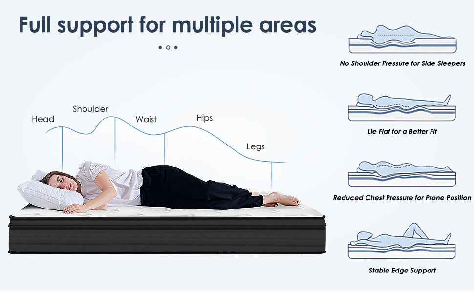 Queen Size Mattress,12 Inch Hybrid Mattress, Individually Pocketed Innerspring, Medium Firm