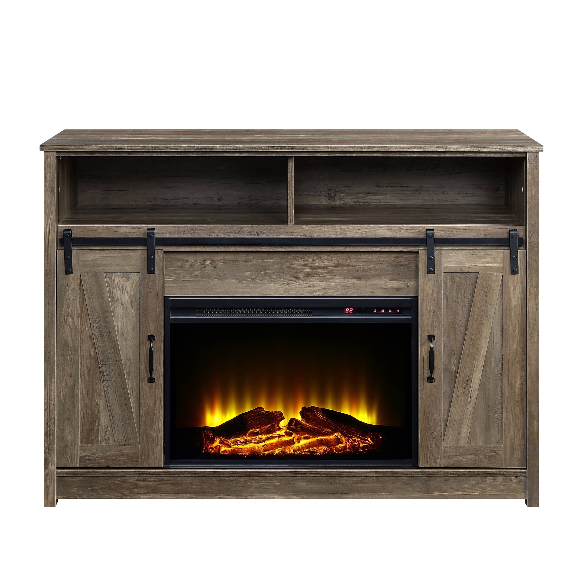 Tobias Rustic Oak Finish Fireplace with Shelf Storage