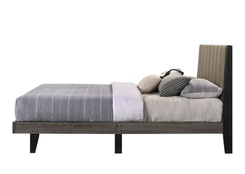 Valdemar Brown Fabric & Weathered Gray Finish Queen Bed