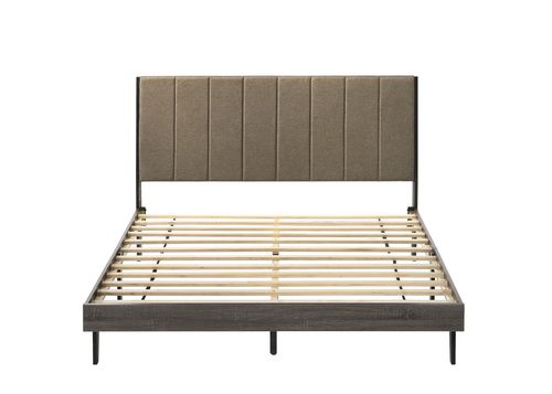 Valdemar Brown Fabric & Weathered Gray Finish Queen Bed