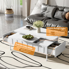 [Video Provided]VIBE HAUS  Lift-Top Coffee Table with Drawers, Modern Center Table with Foldable Top, Multi-Functional Adjustable Coffee Table with Hidden Storage Compartment for Living Room