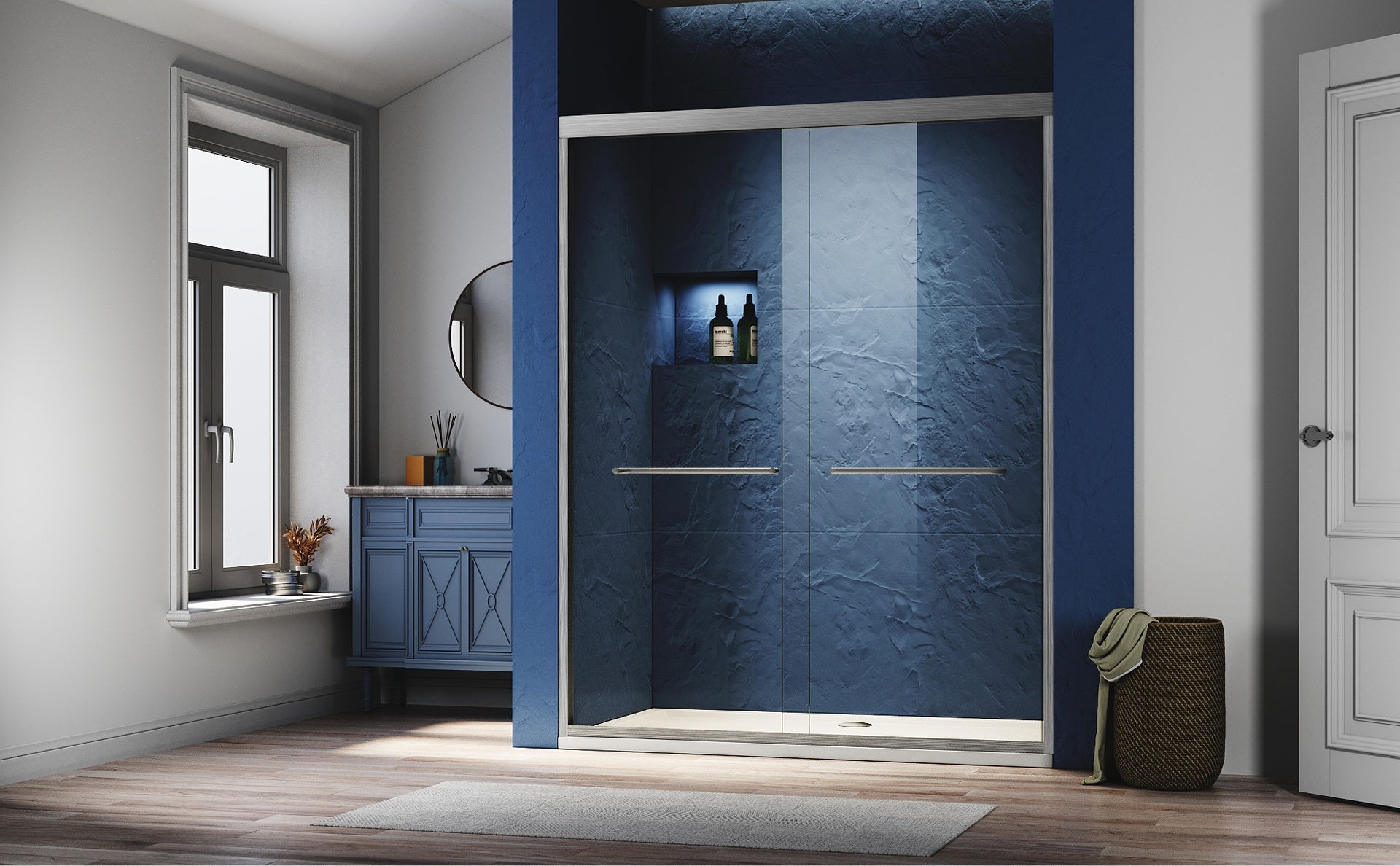 Sliding Shower Glass Door 56-60 in. W x 72 in. H, Adjustable Semi Frameless Shower Door, Certified Thick Clear Clear Tempered Glass, 304 Stainless Steel Handles, Brushed Nickel