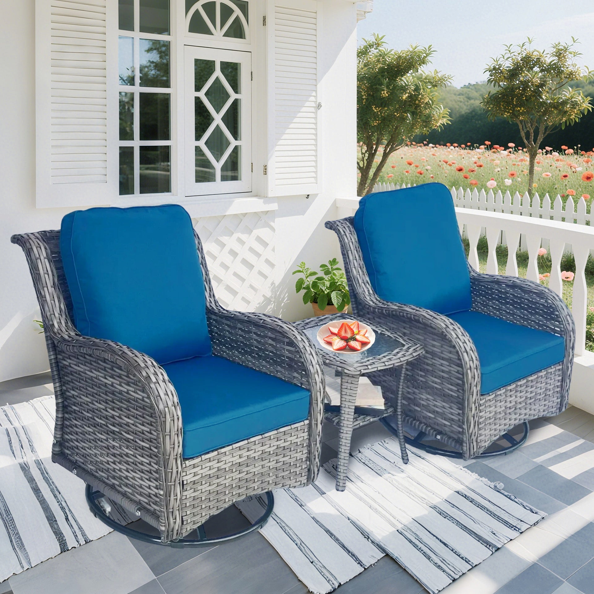 Wicker Patio Furniture Set - 3 Piece Rattan Outdoor Sectional Conversation Sets 2 Piece Wicker Hang gliding  Chairs and 1 Side Table