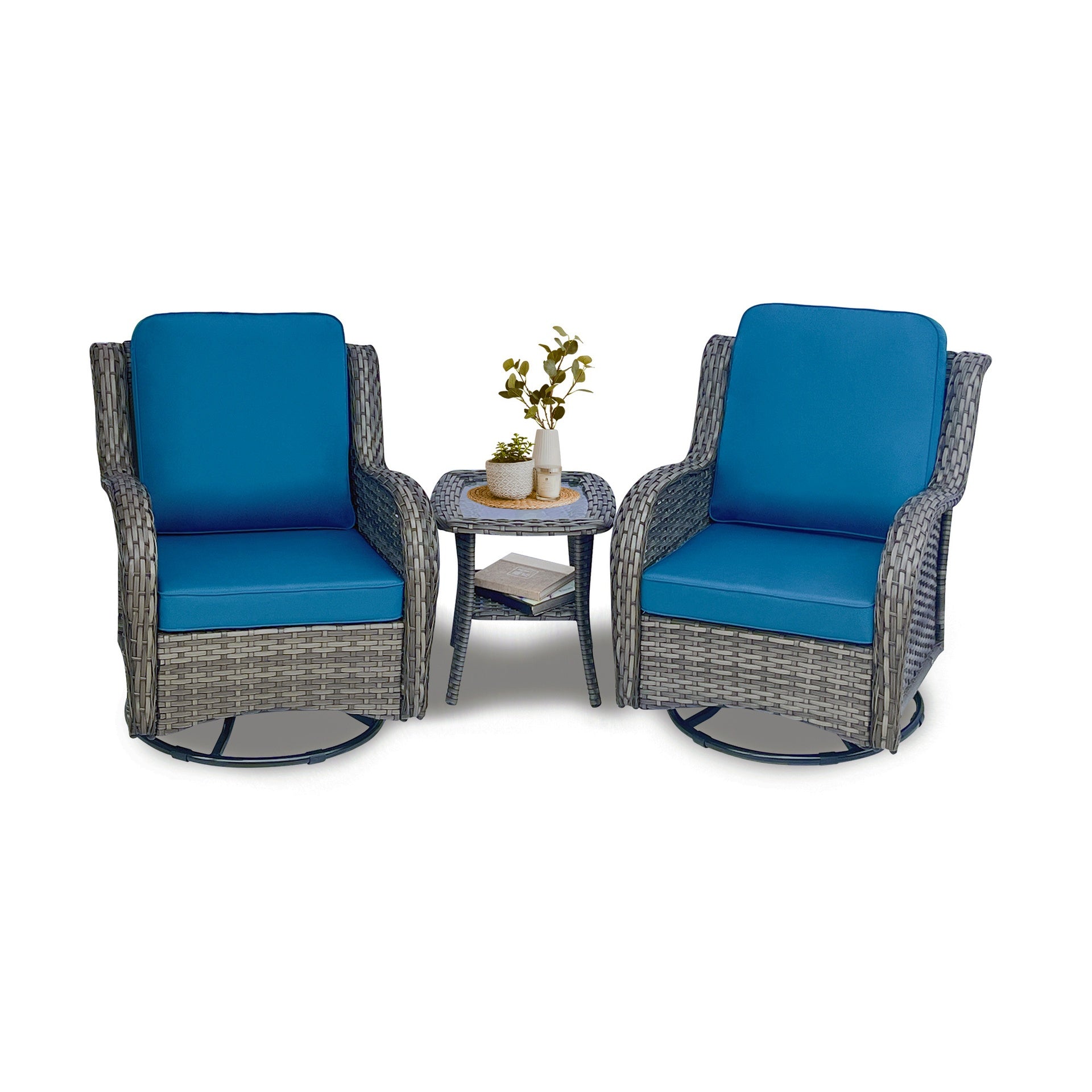 Wicker Patio Furniture Set - 3 Piece Rattan Outdoor Sectional Conversation Sets 2 Piece Wicker Hang gliding  Chairs and 1 Side Table