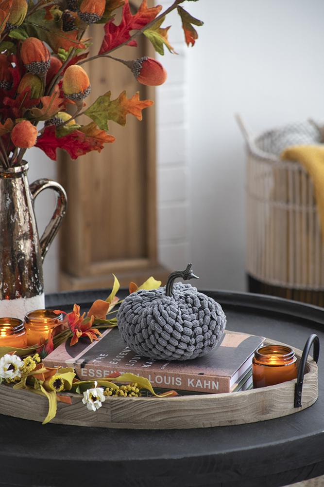 5.5x5.5x5"H Chenille Weighted Pumpkin-Gray, Set of 3