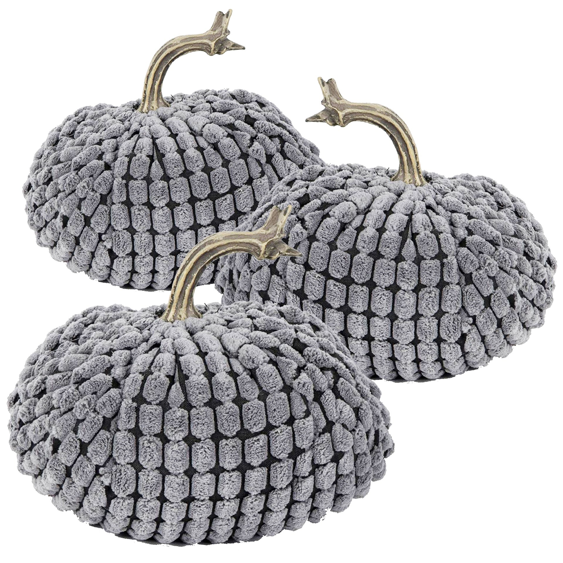 5.5x5.5x5"H Chenille Weighted Pumpkin-Gray, Set of 3