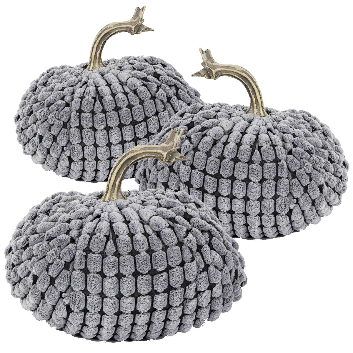 5.5x5.5x5"H Chenille Weighted Pumpkin-Gray, Set of 3