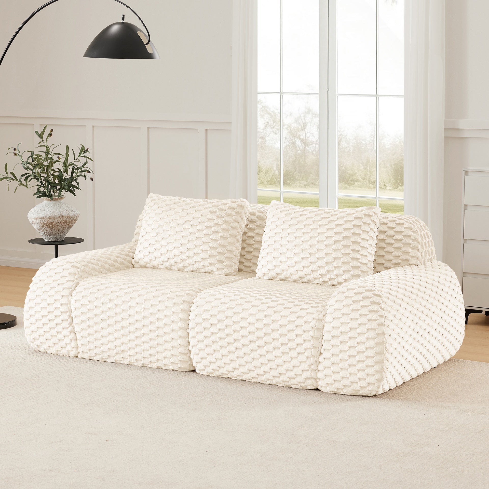 82" Modern Modular Sectional Sofa for Living Room,Flannelette Fabric,highly textured,Oversized 2-Seater Couch,boneless sofa,Deep Seat,Buckle connection,Anti-slip Design,No Assembly,Cream