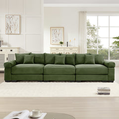 130" Oversized Cloud Modular Sectional Couch,Premium Corduroy 3-Seater Sofa Extra-Thick Armrests Good Resilience Cushion Ergonomic Design,Easy Assembly Suitable For Living Rooms Studies,Green