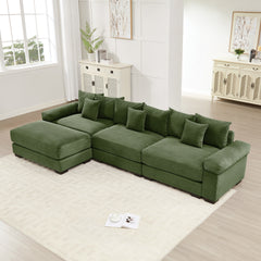 130" Oversized Cloud Modular L-Shape Sectional Couch,Soft Corduroy Fabric,With An Ottoman,Deep Seat Wide Armrest Ergonomic Design 9 Pillows Easy Assembly,For Living Rooms bedroom,Green