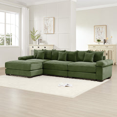 130" Oversized Cloud Modular L-Shape Sectional Couch,Soft Corduroy Fabric,With An Ottoman,Deep Seat Wide Armrest Ergonomic Design 9 Pillows Easy Assembly,For Living Rooms bedroom,Green
