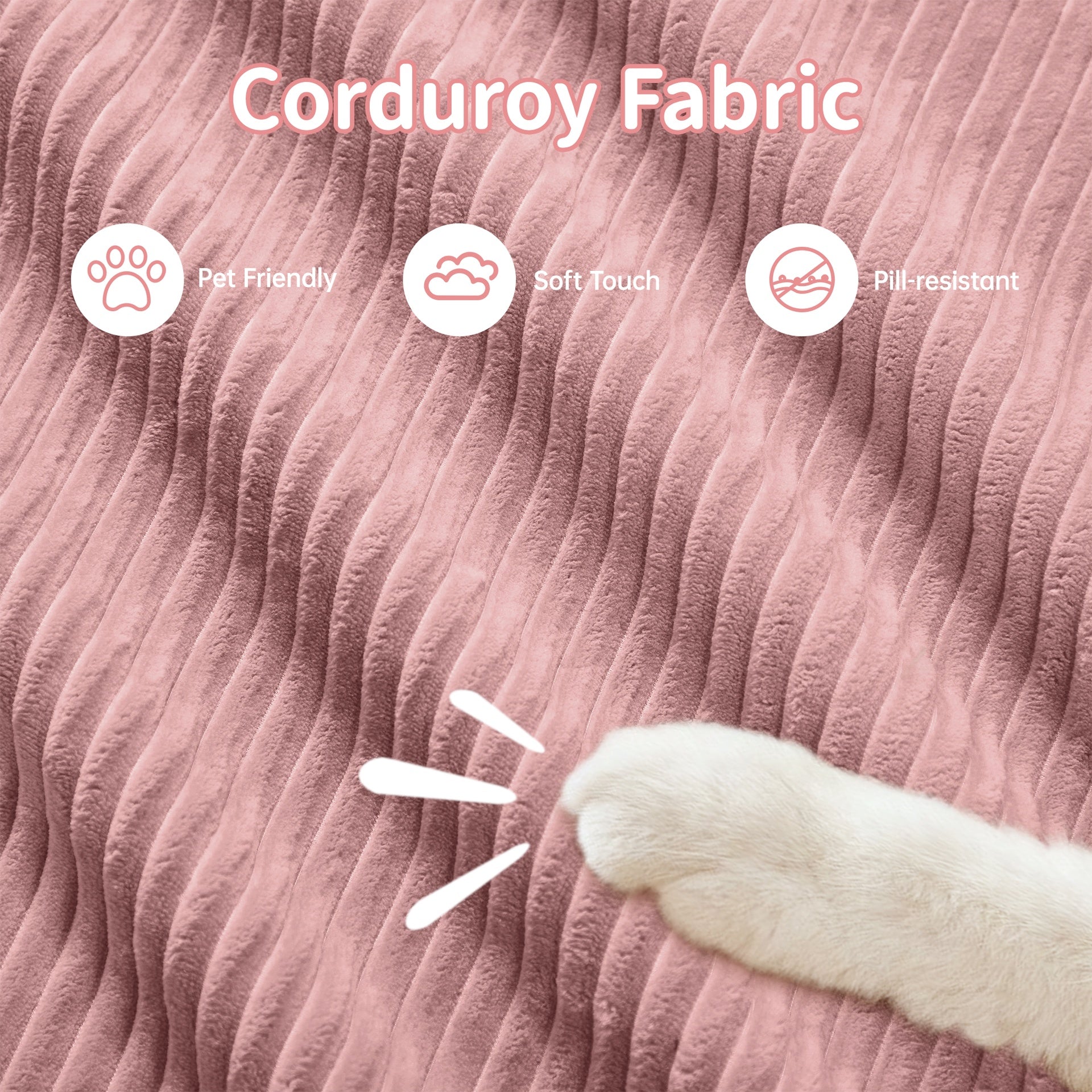 3-seat sofa premiumCorduroy Fabric fabric modular multi-combination anti-slip design no assembly curved armrests ergonomic support high-resilience sponge for living rooms bedrooms,Pink