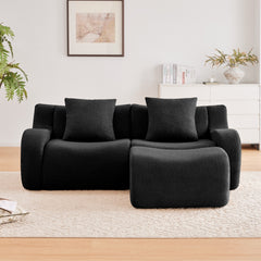 L-Shaped Teddy Fabric 2-Seat Boneless Sofa,No Assembly Required Curved Armrest,Streamlined Design Ergonomic Design,32D High Density Sponge For Living Rooms Rest Areas Bedroom,Black