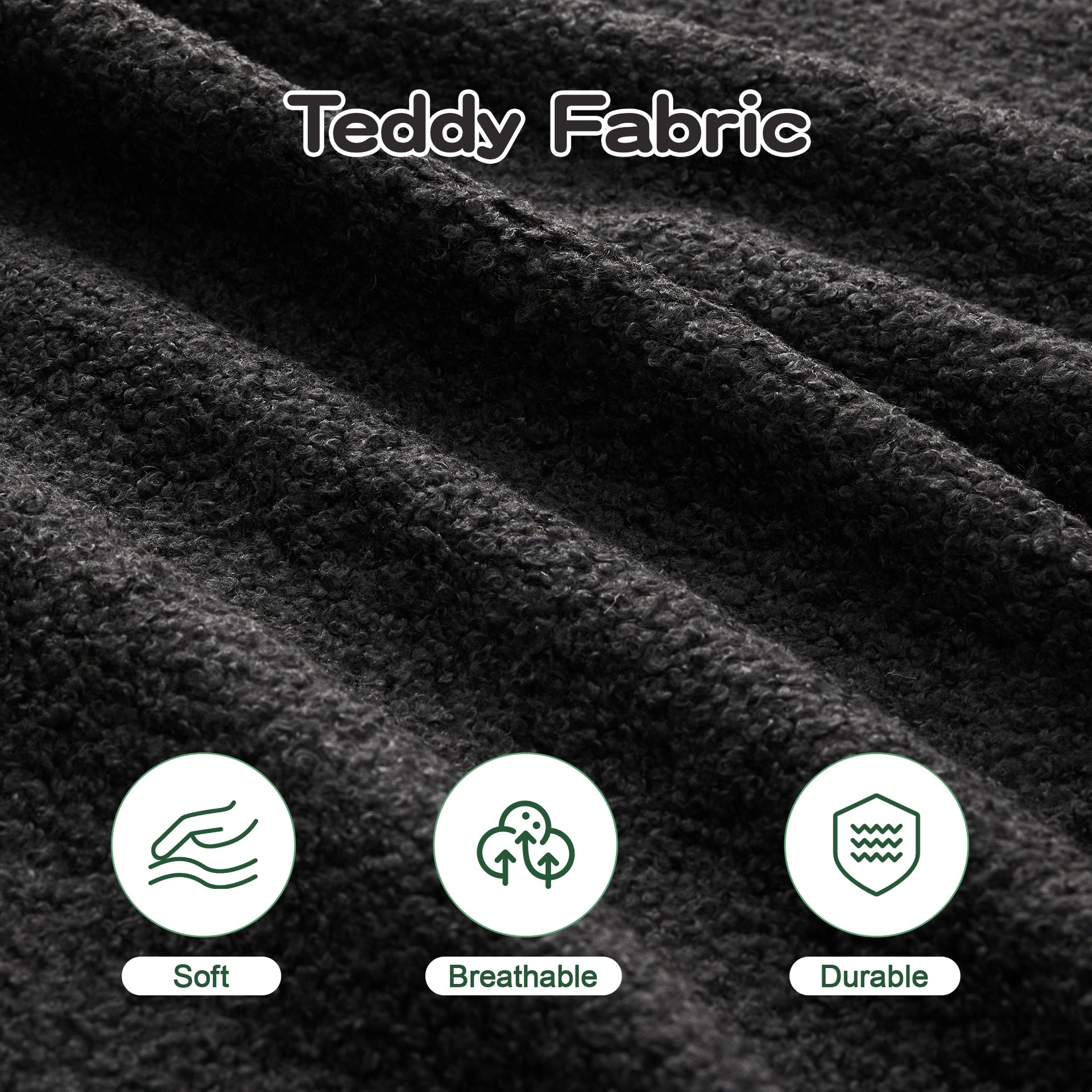 L-Shaped Teddy Fabric 2-Seat Boneless Sofa,No Assembly Required Curved Armrest,Streamlined Design Ergonomic Design,32D High Density Sponge For Living Rooms Rest Areas Bedroom,Black