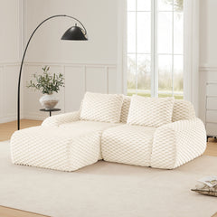 82" Modern L-Shaped Modular Sectional Sofa for Living Room,Flannelette Fabric,Oversized 2-Seater Couch,Deep Seat,boneless sofa ,Movable Ottoman,Buckle connection,Anti-slip Design,No Assembly,Cream
