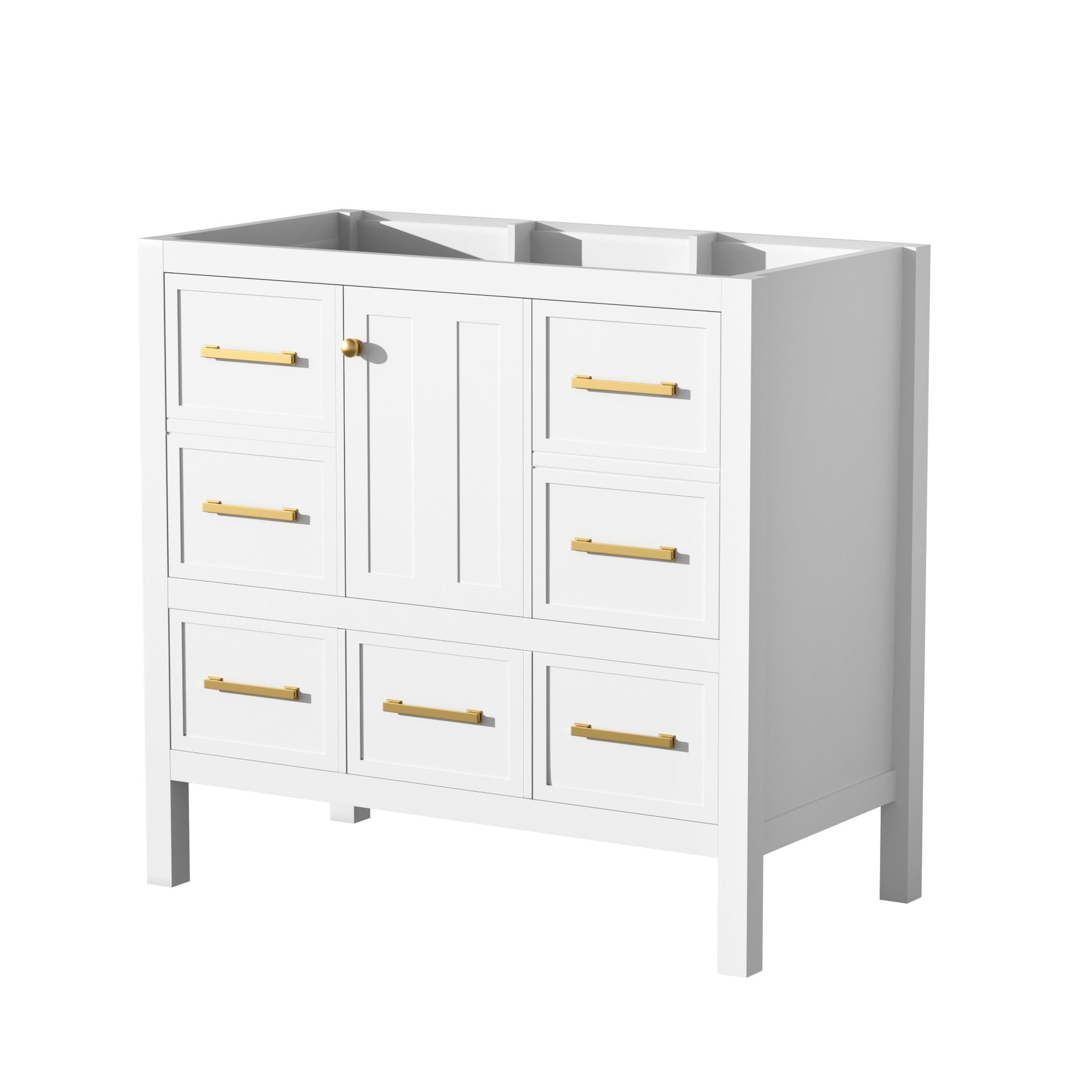 36'' Bathroom Vanity without Sink, Solid Wood Frame Bathroom Storage Cabinet, Freestanding Vanity with 5 Drawers& Soft Closing Doors (NOT INCLUDE BASIN SINK )