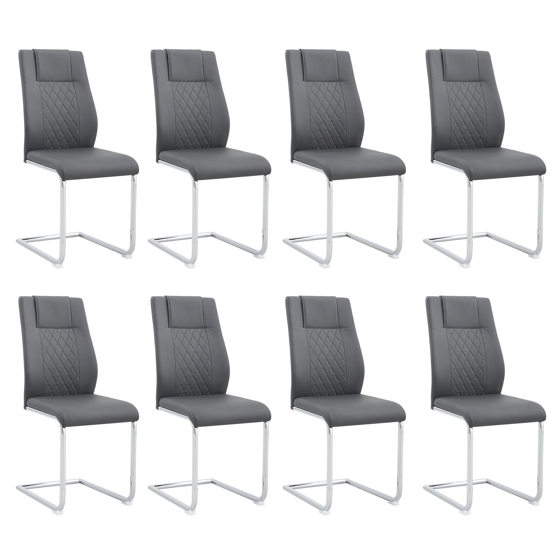 Modern Dining Chairs with Faux Leather Padded Seat Dining Living Room Chairs Upholstered Chair with Metal Legs Design for Kitchen, Living, Bedroom, Dining Room Side Chairs Set of 8 (Grey+PU)C-001
