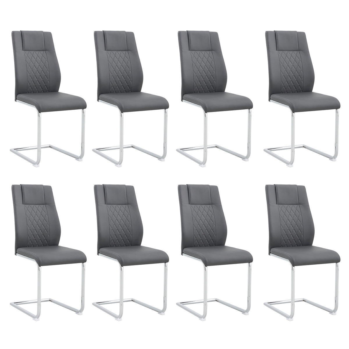 Modern Dining Chairs with Faux Leather Padded Seat Dining Living Room Chairs Upholstered Chair with Metal Legs Design for Kitchen, Living, Bedroom, Dining Room Side Chairs Set of 8 (Grey+PU)C-001