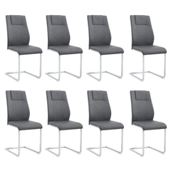 Modern Dining Chairs with Faux Leather Padded Seat Dining Living Room Chairs Upholstered Chair with Metal Legs Design for Kitchen, Living, Bedroom, Dining Room Side Chairs Set of 8 (Grey+PU)C-001