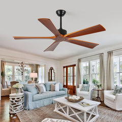 52 Inch Ceiling Fans and Remote, Wood Indoor Outdoor Ceiling Fan with Light for Patios Living Room Bedroom 5 Blades DC Motor Mid Century Modern Wooden Fan