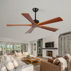 52 Inch Ceiling Fans and Remote, Wood Indoor Outdoor Ceiling Fan with Light for Patios Living Room Bedroom 5 Blades DC Motor Mid Century Modern Wooden Fan