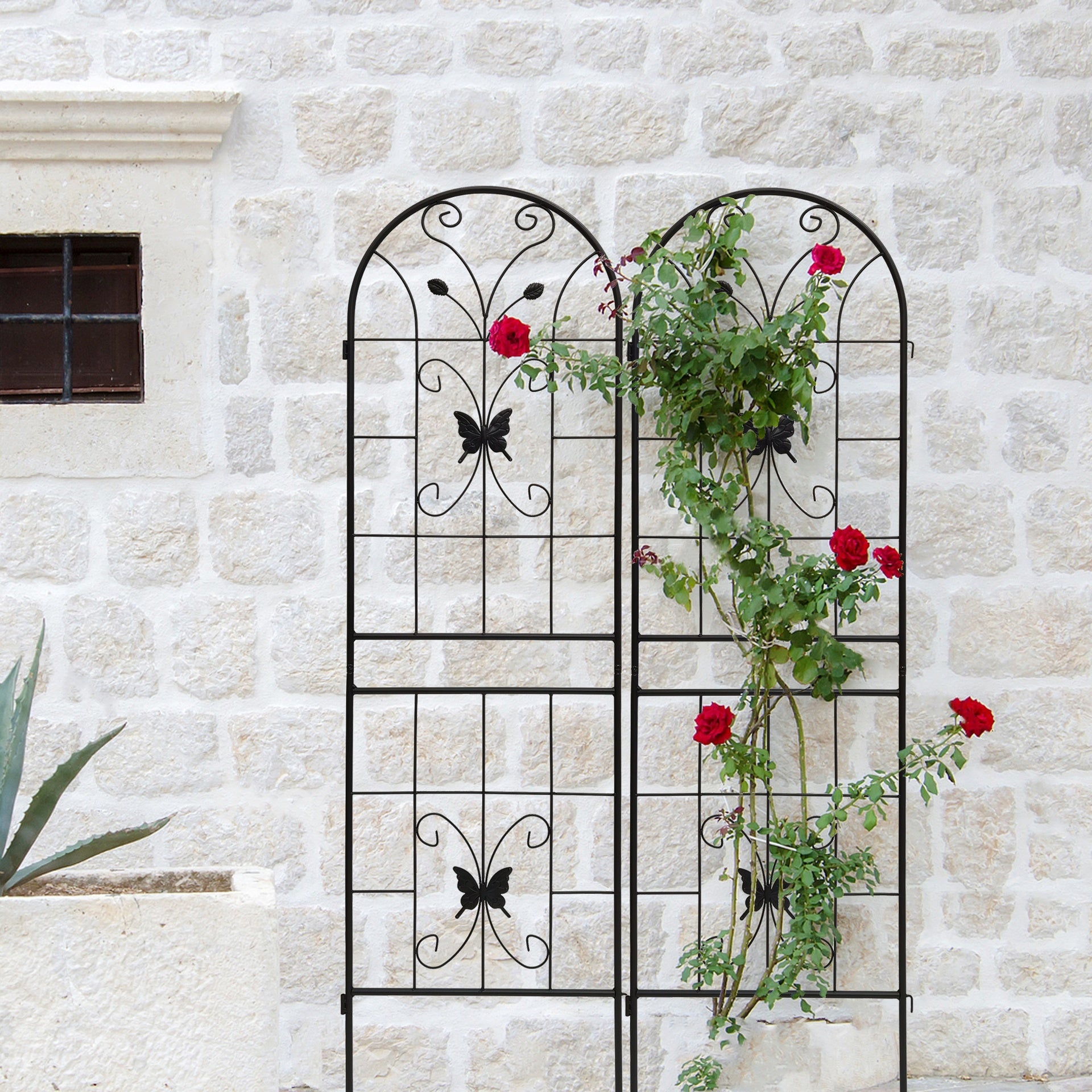 2 Pack Metal Garden Trellis 71" x 19.7" Rustproof Trellis for Climbing Plants Outdoor Flower Support Black