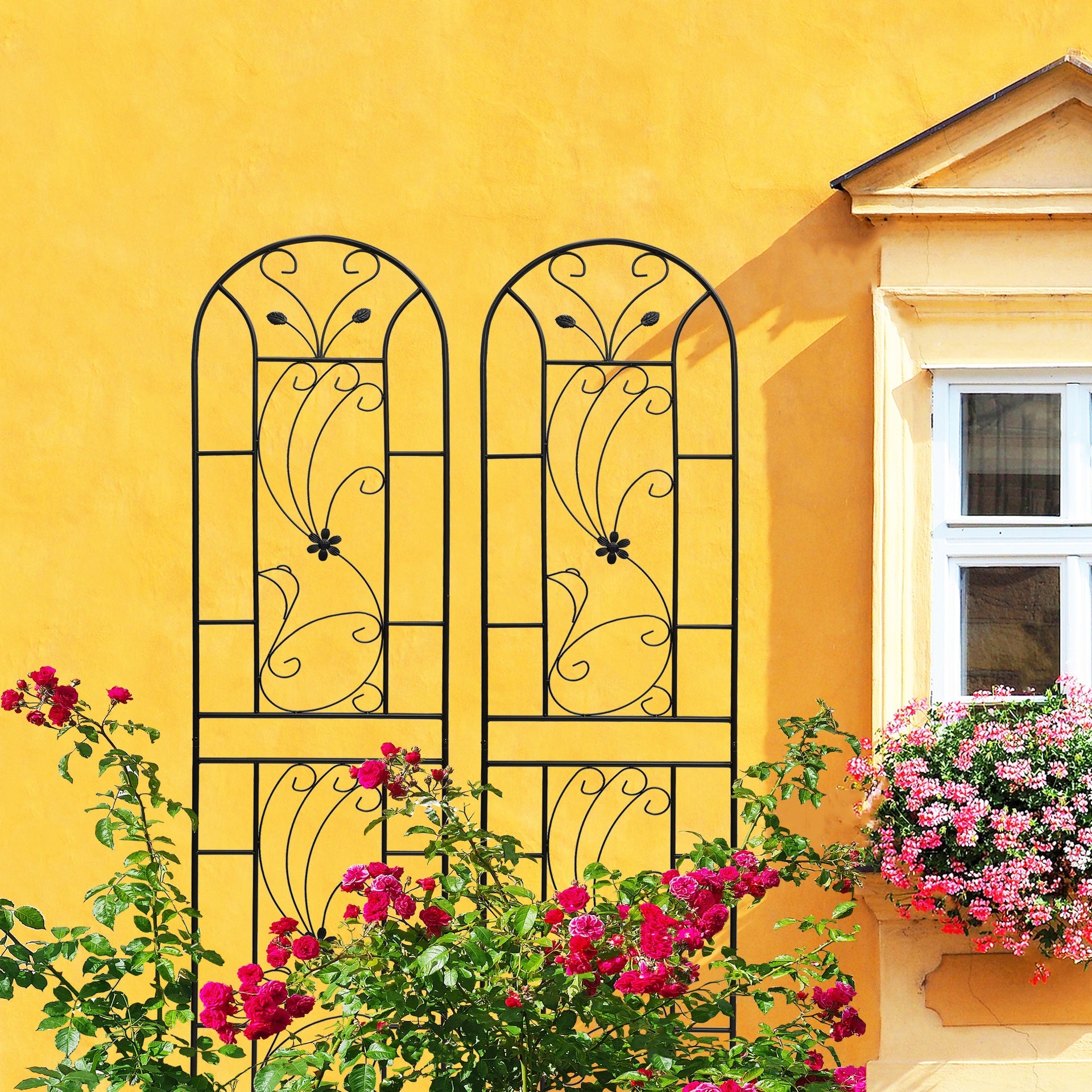 2 Pack Metal Garden Trellis 86.7" x 19.7" Rustproof Trellis for Climbing Plants Outdoor Flower Support Peacock Style Black