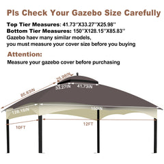 Replacement Canopy Top for Lowe's Allen Roth Heavy Duty Gazebo Roof Gazebo Top with Air Vent 10X12 Gazebo CoverReplacement Top Only (Brown)