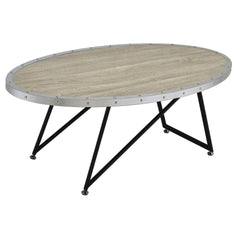 Weathered Grey Oak and Black Oval Coffee Table