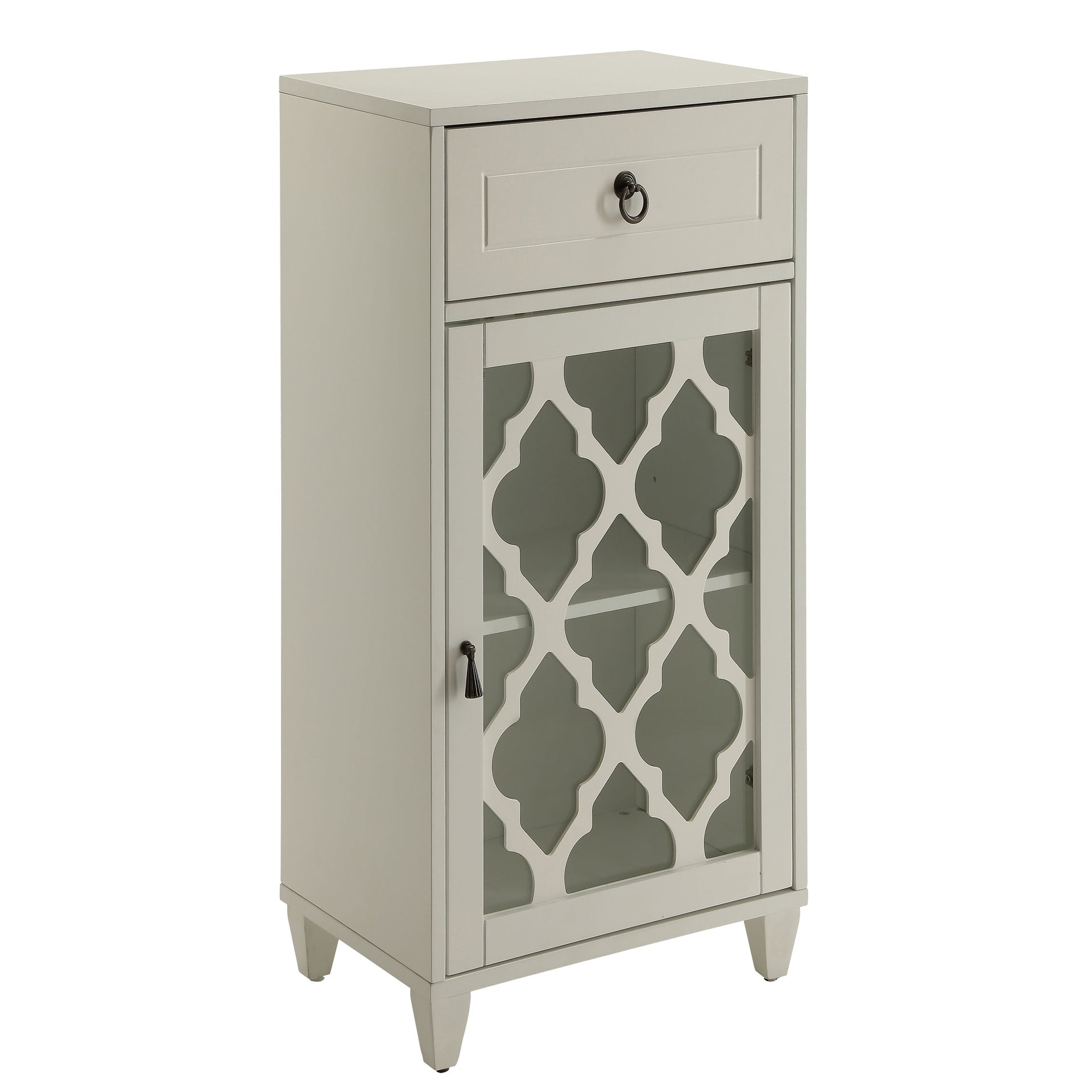 White Side Table with Drawer and Door