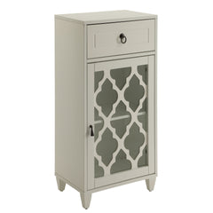 White Side Table with Drawer and Door