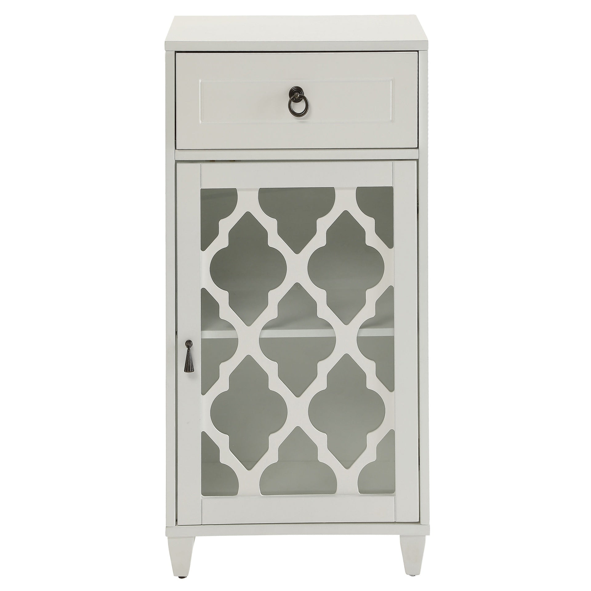 White Side Table with Drawer and Door
