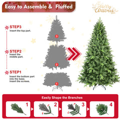 7FT Classic Christmas Tree with 1875 PE+PVC Tips – Realistic Hinged Branches, Easy Assembly, Stable Metal Stand, Full Natural Look for Holiday Decorating