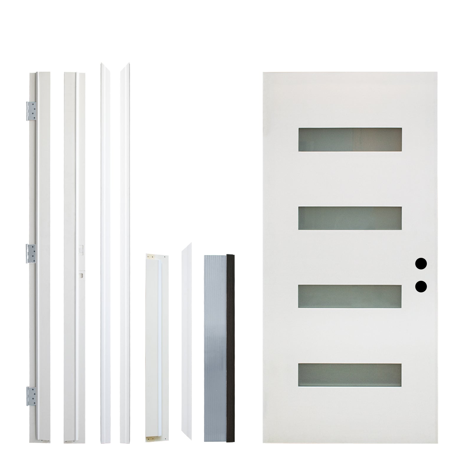 36 x 80 Fiberglass Entry Door with Brickmould, Frosted Glass - Contemporary Style for Home's Front Entrance, Left Hand Inswing, White Finished Knock-Down Fiberglass Door with 6-9/16 White Vinyl Frame