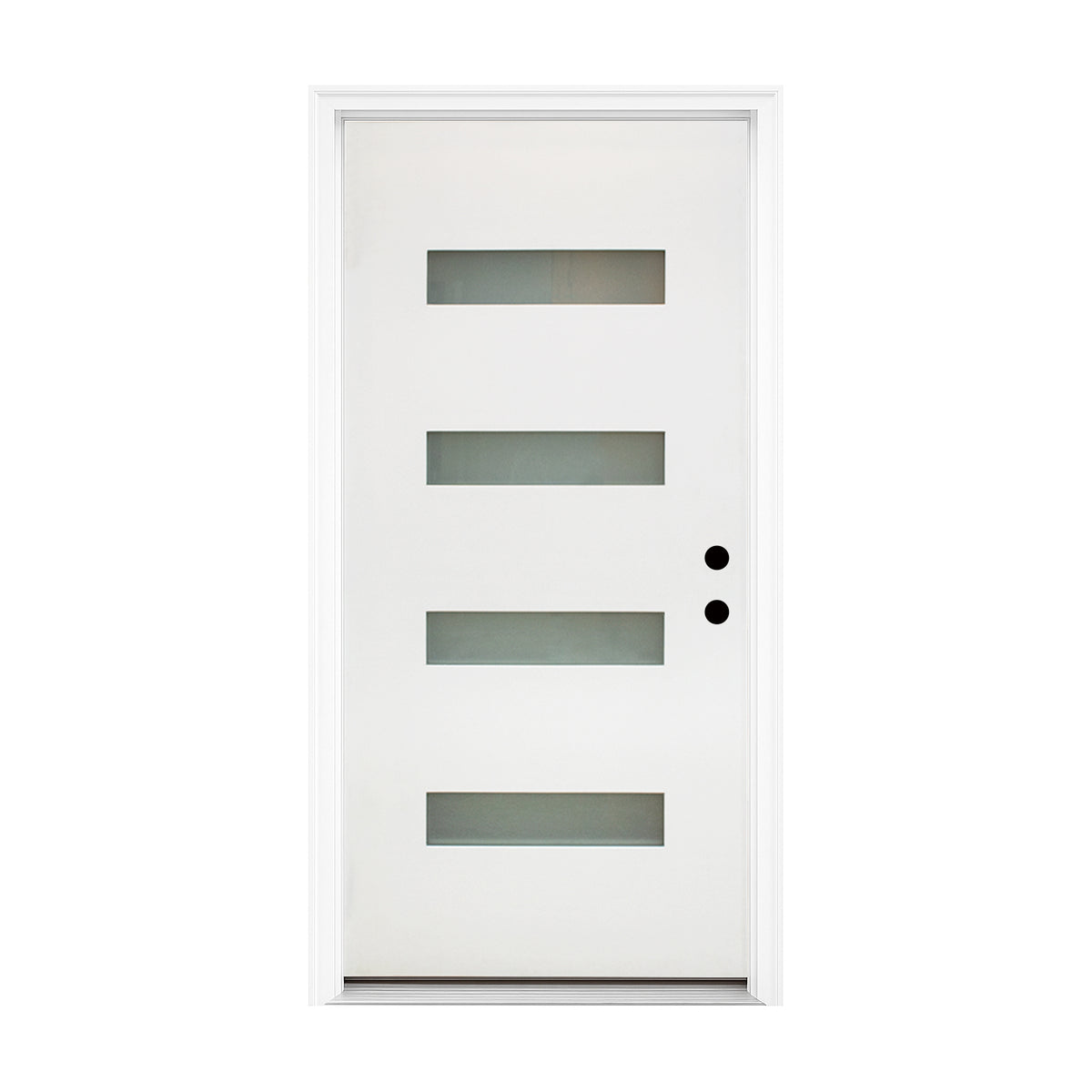 36 x 80 Fiberglass Entry Door with Brickmould, Frosted Glass - Contemporary Style for Home's Front Entrance, Left Hand Inswing, White Finished Knock-Down Fiberglass Door with 6-9/16 White Vinyl Frame