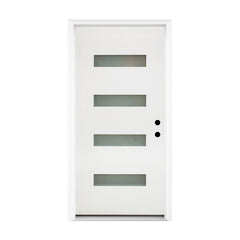36 x 80 Fiberglass Entry Door with Brickmould, Frosted Glass - Contemporary Style for Home's Front Entrance, Left Hand Inswing, White Finished Knock-Down Fiberglass Door with 6-9/16 White Vinyl Frame