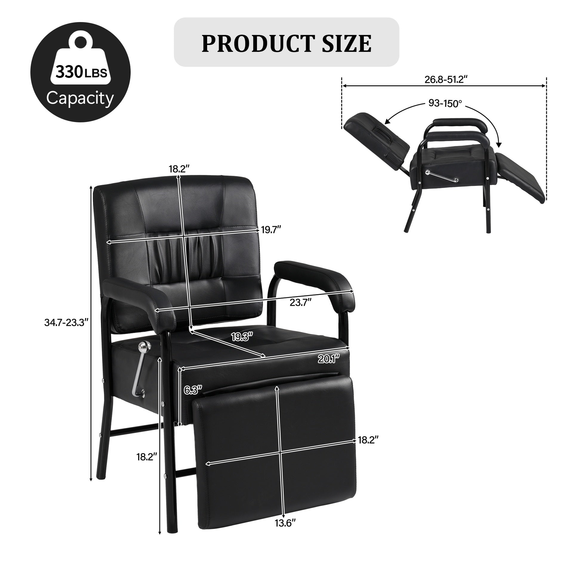 Shampoo Chair with Footrest for Salon, Reclining Salon Chair for Barber & Hair Stylist Chair,  Controled Recline Spa Beauty Equipment, Black