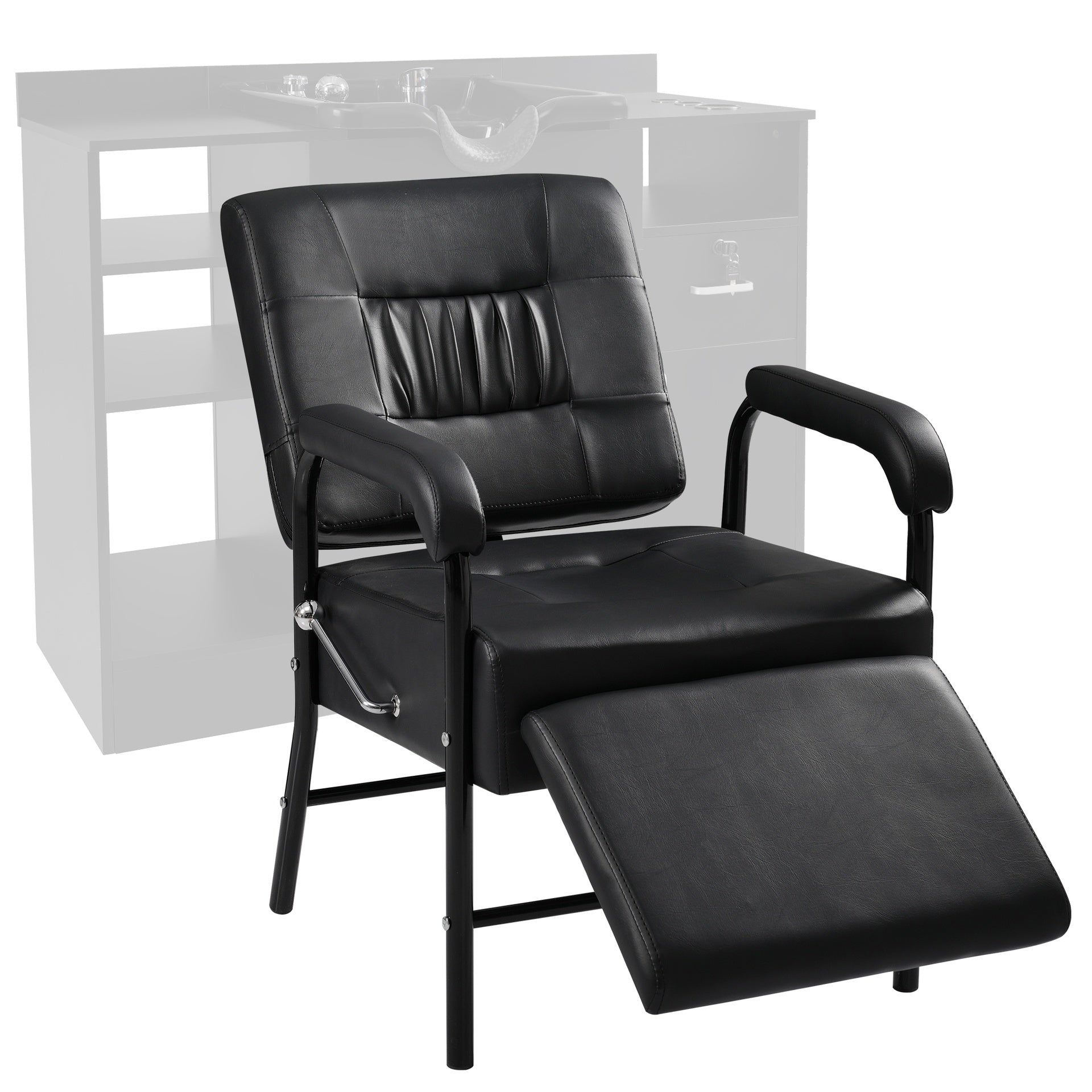 Shampoo Chair with Footrest for Salon, Reclining Salon Chair for Barber & Hair Stylist Chair,  Controled Recline Spa Beauty Equipment, Black