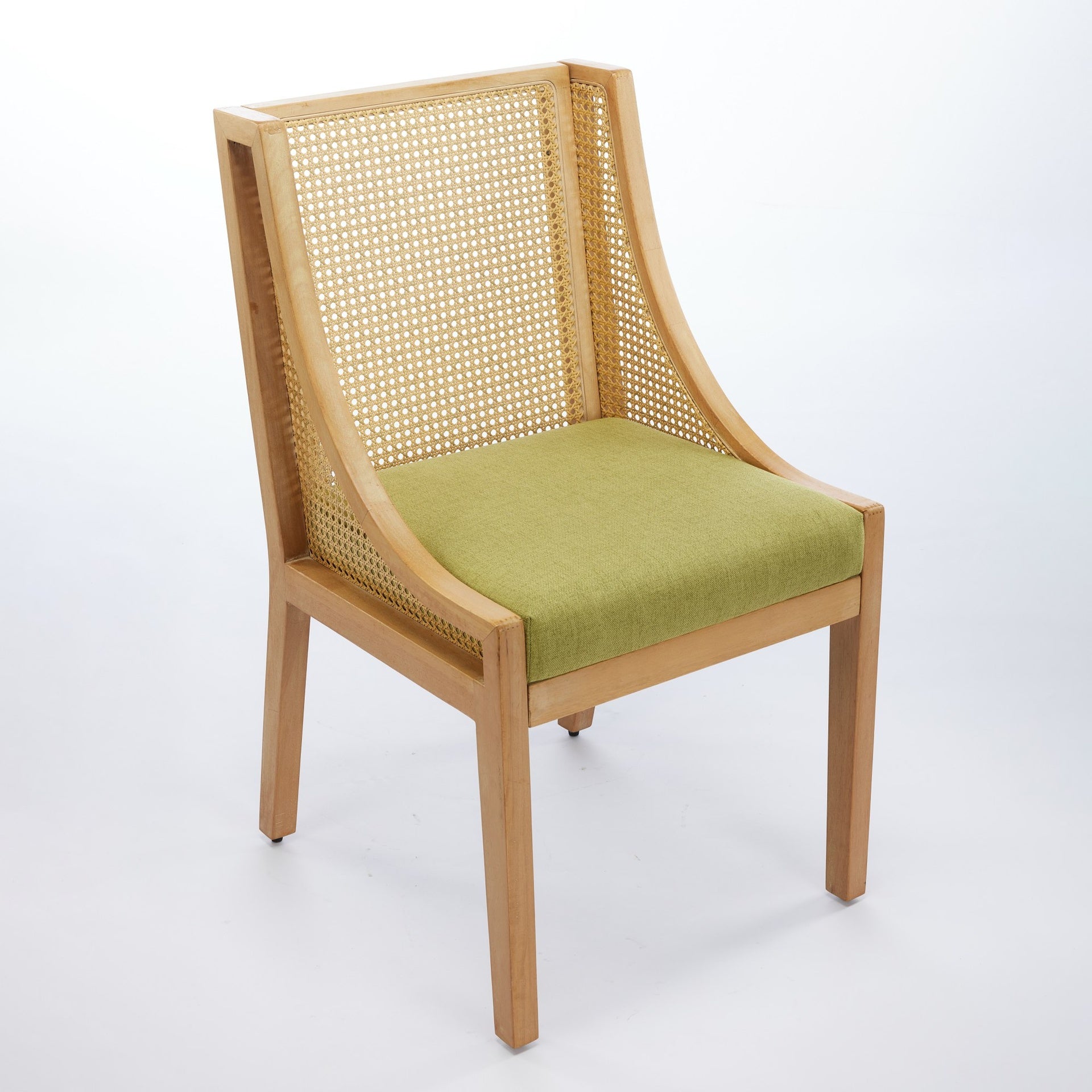 Rattan Dining Chairs, Solid Wood Frame with Decorative Armrests, Linen Upholstered Seat, Rustic Wooden Style Side Chairs for Kitchen, Dining Room, Living Room, Natural Finish,Olive Green,Single Pack