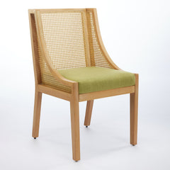 Rattan Dining Chairs, Solid Wood Frame with Decorative Armrests, Linen Upholstered Seat, Rustic Wooden Style Side Chairs for Kitchen, Dining Room, Living Room, Natural Finish,Olive Green,Single Pack