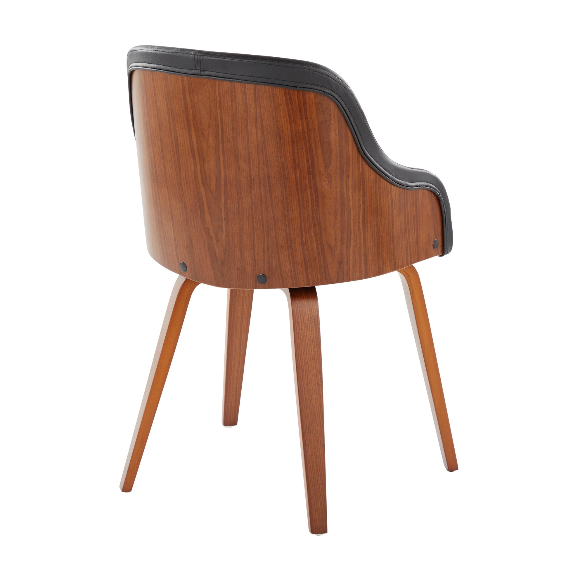 Bacci Mid-Century Modern Dining/Accent Chair in Walnut Wood and Black Faux Leather by LumiSource