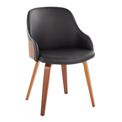 Bacci Mid-Century Modern Dining/Accent Chair in Walnut Wood and Black Faux Leather by LumiSource