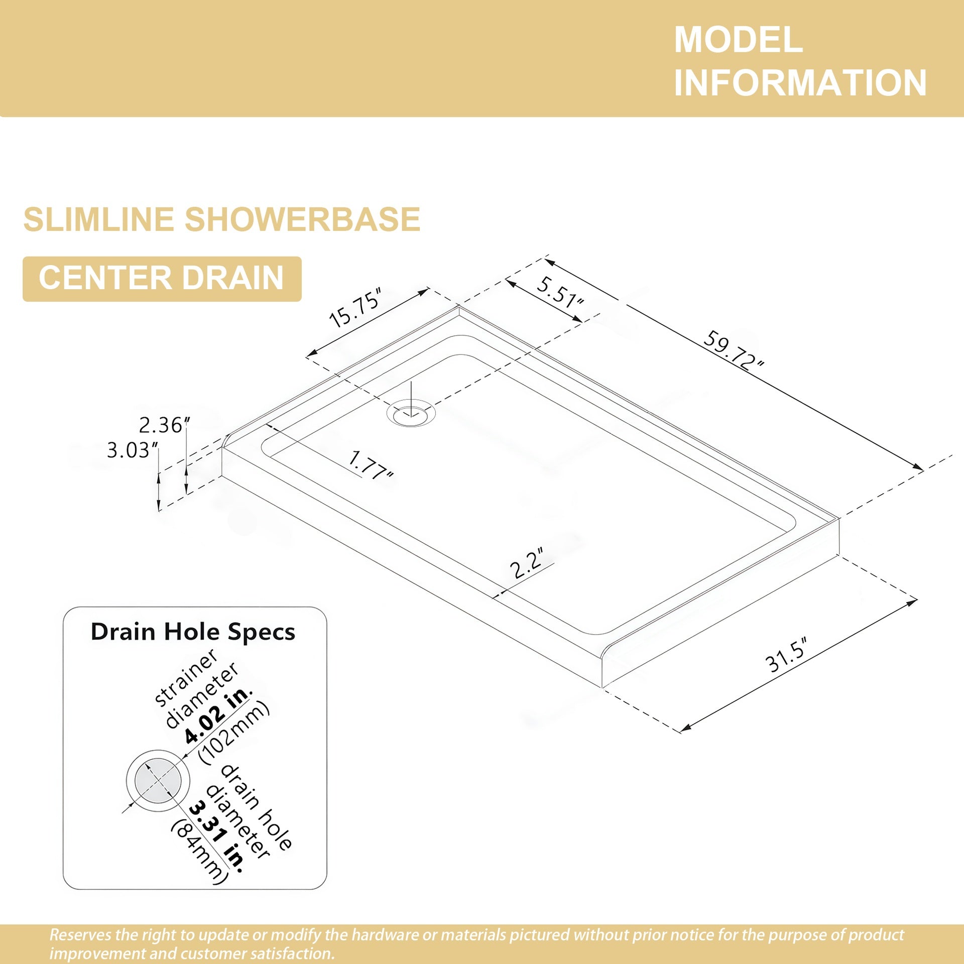 32" x 60" Shower Base Shower pan white Left Drain