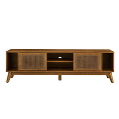67.9 Inch Mid Century Modern Rattan TV Stand for TVs up to 75", Entertainment Cabinet, Media Console for Living Room Media Room, Solid Wood Feet & Rattan Cabinet Doors - Light Walnut