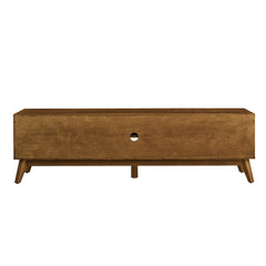 67.9 Inch Mid Century Modern Rattan TV Stand for TVs up to 75", Entertainment Cabinet, Media Console for Living Room Media Room, Solid Wood Feet & Rattan Cabinet Doors - Light Walnut