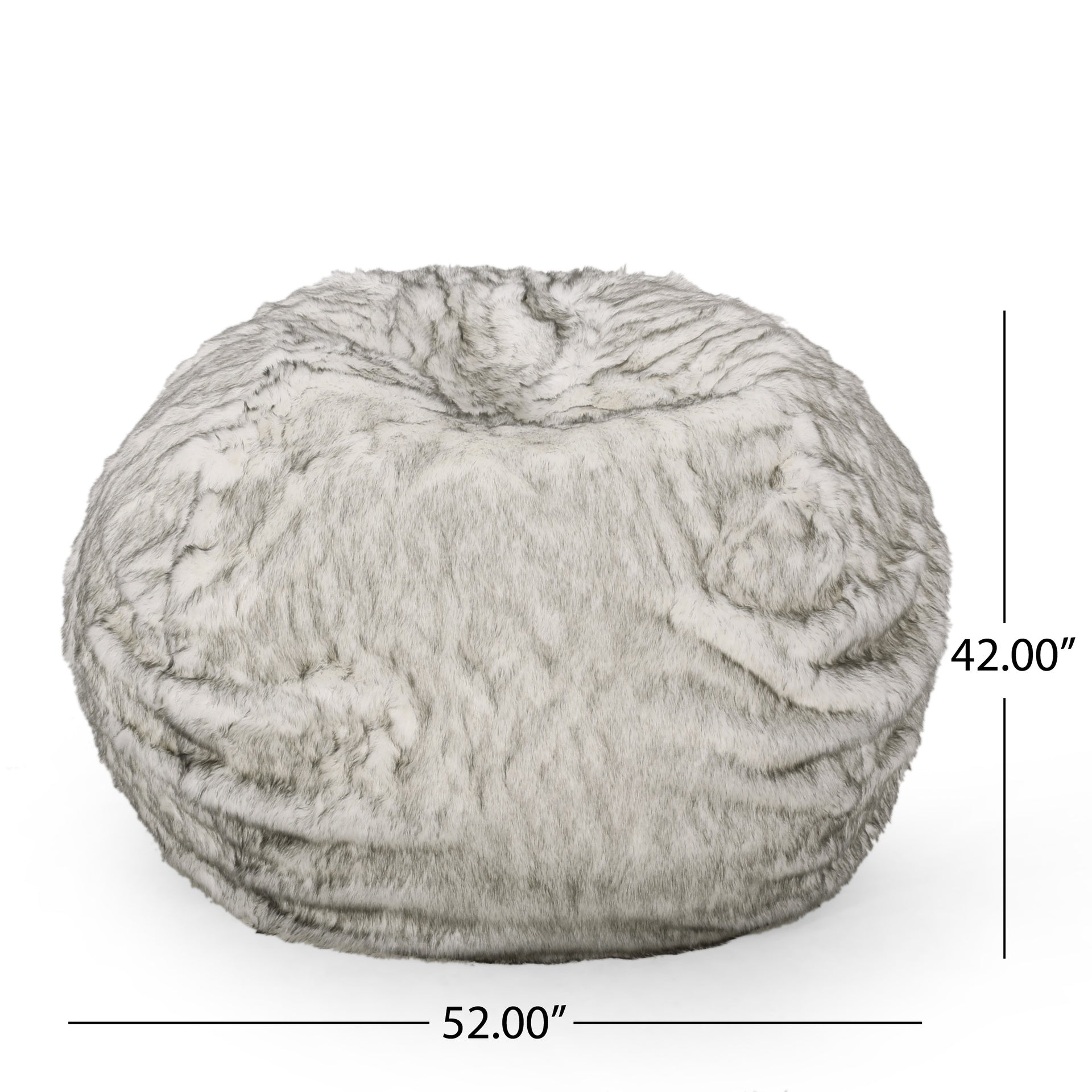 Negar 5 Foot Rounded Short Faux Fur Bean Bag, White and Gray