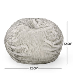 Negar 5 Foot Rounded Short Faux Fur Bean Bag, White and Gray