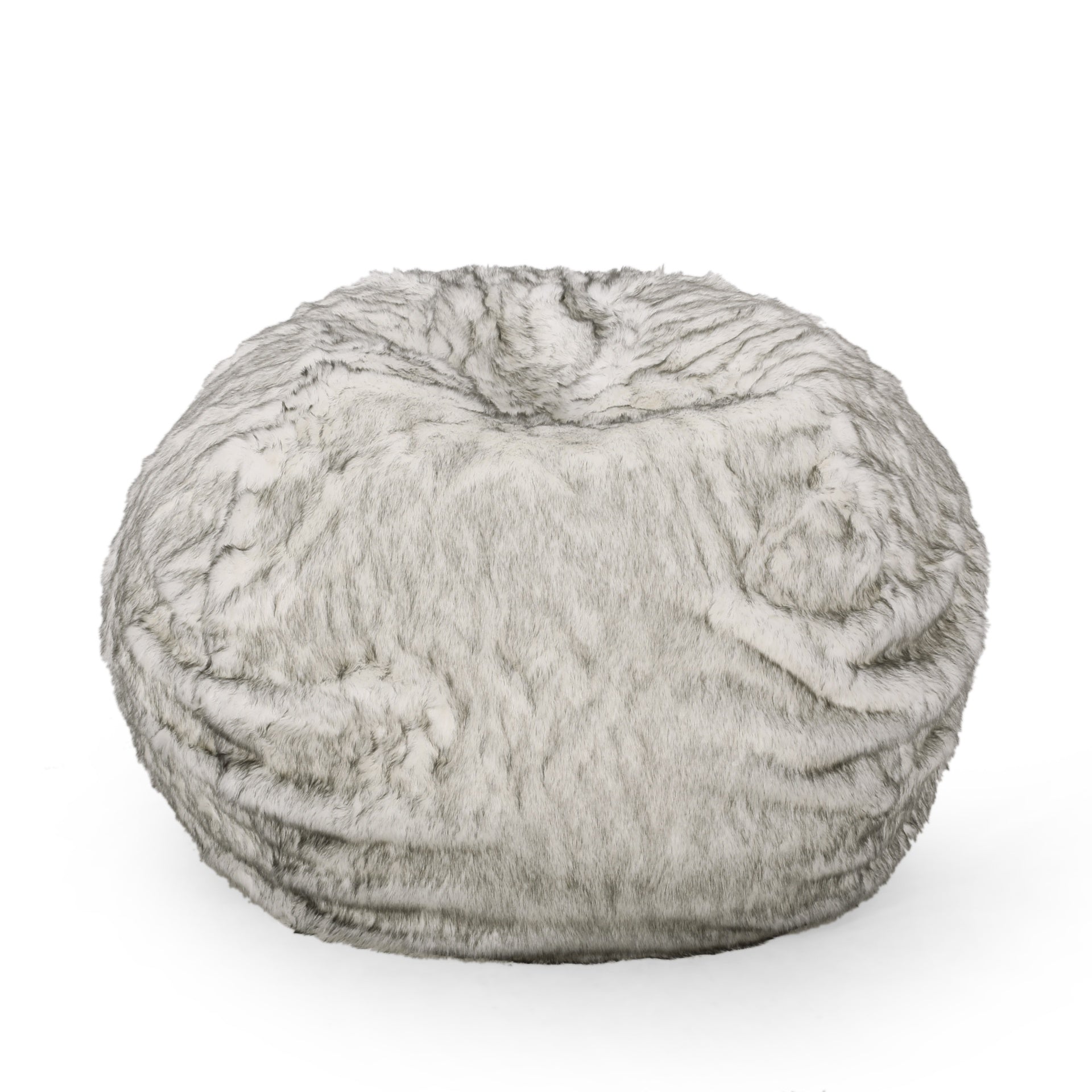 Negar 5 Foot Rounded Short Faux Fur Bean Bag, White and Gray